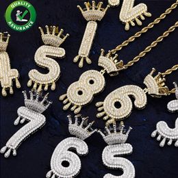 Ciondolo ghiacciato Ciondoli a catena Hip Hop da uomo Gioielli Hiphop Collana di design di lusso Bling Diamond Numero Rapper Boy Oro Argento C2699