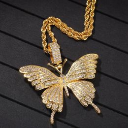 Iced Out Anhänger Halskette Gold Silber Schmetterling Halskette Herren Damen Mode Hip Hop Halskette Jewelry2843