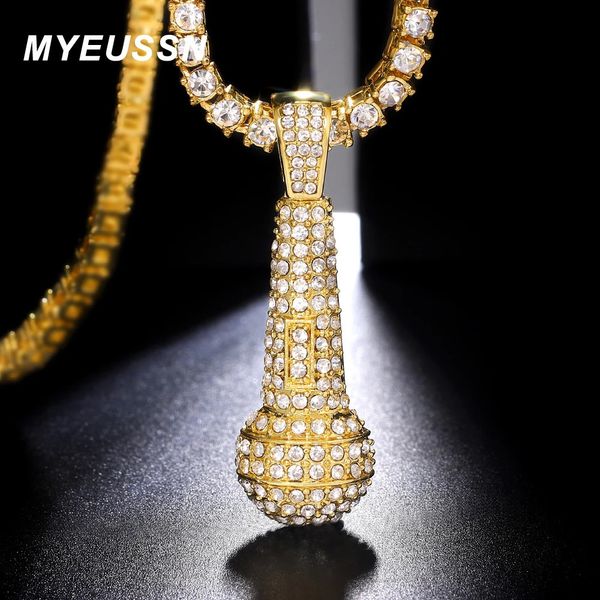 Collier pendentif glacé avec 4MM Microphone chaîne de tennis collier Bling strass chaîne cubaine collier pour hommes femmes bijoux 240315