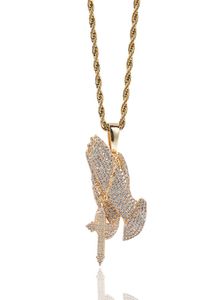 Iced Out hanger biddende handen ketting heren gouden kettingen hiphop sieraden3417685