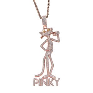 Iced Out Pink Panther and Sons Hanger Ketting Micro Verharde Zirkoon Goud Verzilverd Bling Hip Hop Jewelry280T