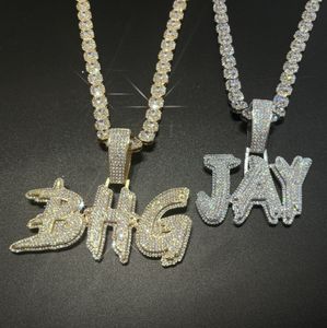 Iced out prong setting gepersonaliseerde hanger aangepaste naam ketting voor mannen koper hiphop sieraden