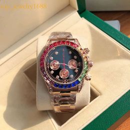 Iced Out Rainbow Diamond Mens Quartz Chronograph Stone étanche 904 Designer Montre Luxe Vipwatch 007 Moisanite Watch