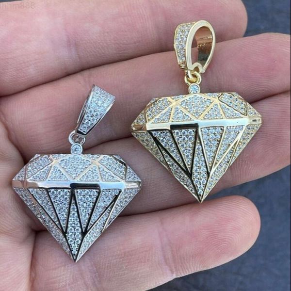 Pendentif Bling en forme de diamant véritable glacé pour hommes et femmes, bijoux Hip Hop, prix bon marché, disponible en argent et en or massif certifié