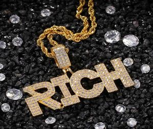 Iced Out Rich Pendant Colliers for Men Women Women Hip Hop Luxury Designer Mens Bling Diamond Letter Pendants Gold Chain Letters Colla2130805