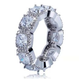 glacé anneaux pour hommes hip hop luxe designer mens bling diamant bague en argent cuivre zircon marié mariage fiançailles bijoux 235J