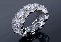 Anneaux glacés pour hommes Hip Hop Luxury Designer Mens Bling Diamond Silver Ring Copper Zircon Bridegroom Engagement de mariage Jewelry 7175413