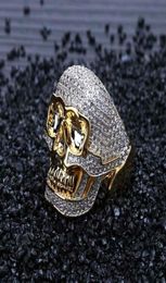 anillos helados para hombres hip hop diseñador de lujo para hombre bling diamante anillo de calavera de oro 18k chapado en oro esqueleto rapero anillo joyería lov4265288