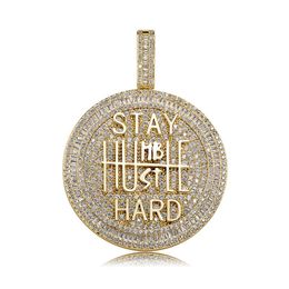 Iced Out Round Pendant Necklace Letter Saty Hard Gold Silver Plated Mens Hip Hop Collares Jewelry281F