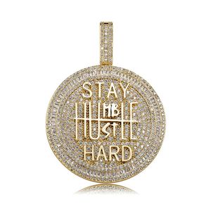 Iced Out Round Pendant Necklace Letter Saty Hard Gold Silver Plated Mens Hip Hop Collares Jewelry281F