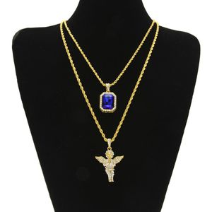 Ensemble de colliers en rubis glacé pour hommes, Micro rubis, pendentif aile d'ange de jésus, Hip Hop, bijoux pour hommes, Whole205W