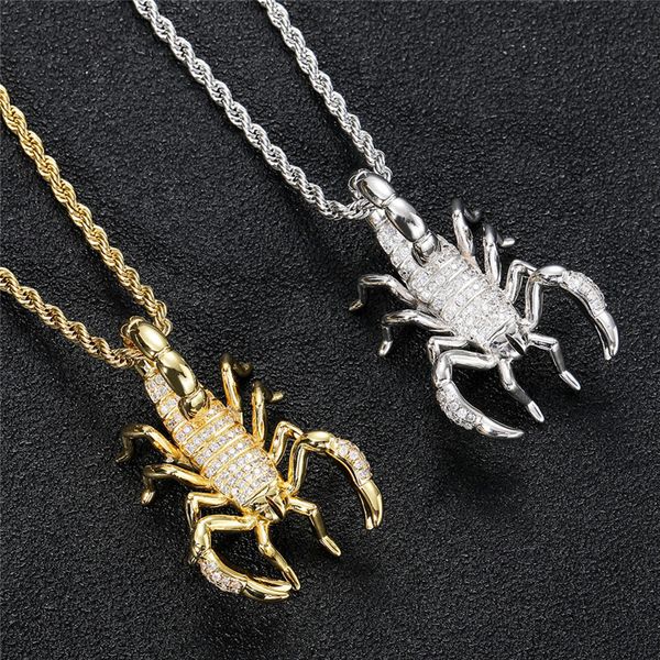 Iced Out Scorpion Lien Chaîne Collier Pendentif Fashion Style Rebel Cross Bijoux Cadeau Pour Hommes Femmes