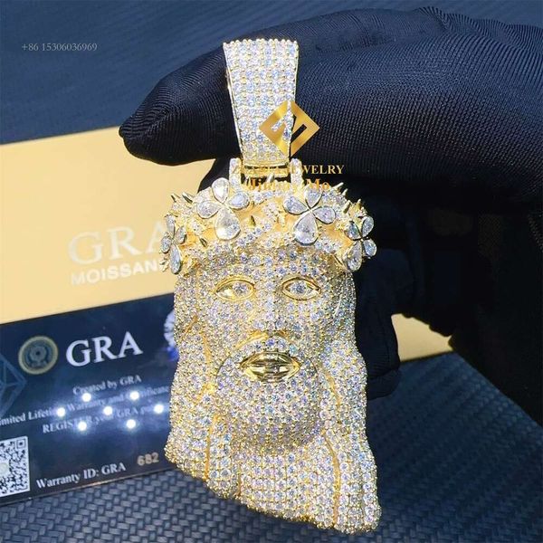 Iced Out Shining Man Jewelry Hip Hop Sier Chapado en oro amarillo Vvs1 Pera Moissanite Diamante Jesús Colgante