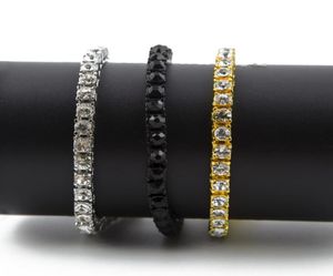 Iced Out Out Row Rhinestone Bracelet Men039s Hip Hop Style Jewelry Clear CZ Diamond 79 pouces Bling Chain Bracelets1331900