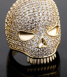 Iced Out Skull Ring Mens Silver Gold Ring High Quality Full Diamond Hip Hop Rings Bijoux3138474