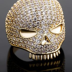 Bague crâne glacé pour hommes, bague en argent et or de haute qualité, diamant complet, bijoux Hip Hop