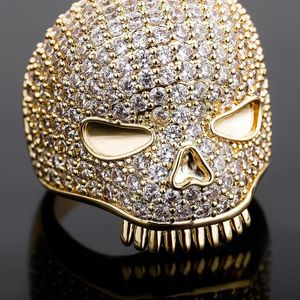 Iced Out Skull Ring Mens Silver Gold Ring High Quality Full Full Diamond Hip Hop Rings Bijoux