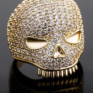 Iced Out Skull Ring Mens Silver Gold Ring Haute Qualité Full Diamond Hip Hop Anneaux Bijoux