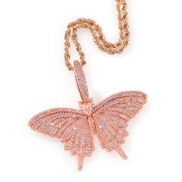 Iced Out Small Butterfly Hanger Ketting Goud Verzilverd Micro Verharde Kubieke Zirkoon Mens Hip Hop Sieraden Gift