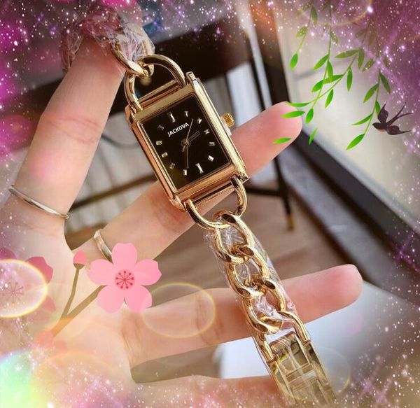 Iced out petit rectangles forme de forme de cadran faces montre hip hop hop fine en acier inoxydable femme horloge horloge en or couleurs argentées mignonnes montres robes de robes