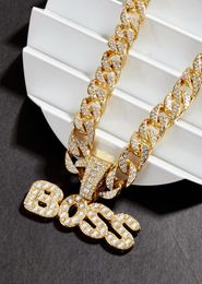 Iced Out Sparking Collier Bling Baguette Cubic Zirconia CZ Nom Intial Lettres Boss Colliers gradués pendants pour hommes Boy Charm8675809