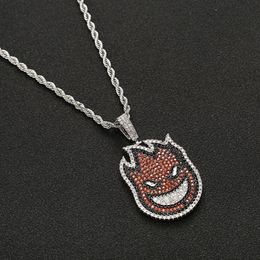 Collier pendentif Spitfire glacé couleur or avec chaîne en corde rouge Zircon cubique hommes Hip hop Rock bijoux 258U