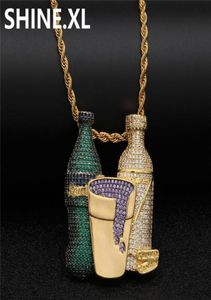 Iced Out Sprite Bottle-collar con colgante de taza morada, cadena de plata dorada de Hip Hop para hombres y mujeres 8302513