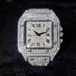 Iced Out Vierkante Mannen Horloges Topmerk Luxe Volledige Diamond Hip Hop Horloge Mode Unltra Dunne Horloge Mannelijke Sieraden 2021204z