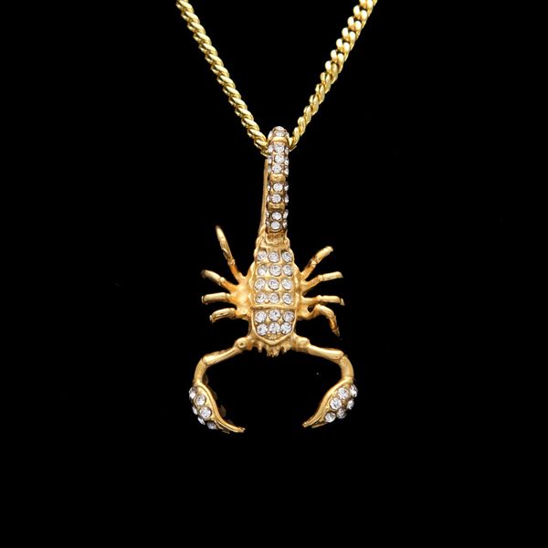 Scorpion en acier inoxydable pendentif en acier inoxydable Couleur Gold Out Strass Strass Pendentif Animal Collier Fashion Hip Hop Bijoux