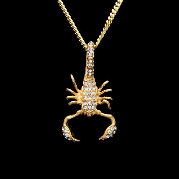 Iced Out Acier Inoxydable Scorpion Pendentif Or Couleur Iced Out Strass Animal Pendentif Collier De Mode Hip Hop Jewelry291Q