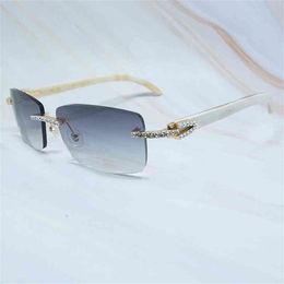 Iced Out Sunglasses Mannen Klassieke Cubic Zirkoon Buffalo Horn Sun Bril Ridless Rhinestone Shades Eyewear Gafas de Sol Frans