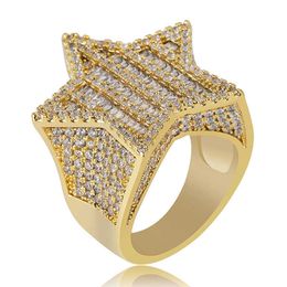 Iced Out Super Star Rings Mannen / Dames Micro Verdichte Goud Zilver Kleur Afwerking Kubieke Zirkoon Charm Hip Hop Sieraden Ring Geschenken