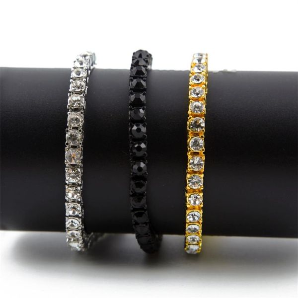 Bracelet de tennis glacé pour hommes, style Hip Hop brillant, 1 rangée, 5MM, 8MM, rond, strass 3A, bijoux à la mode, 214I