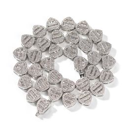 Chaîne de Tennis glacée à broches de 12mm, Micro pavé, chaîne à maillons cubains, collier pour hommes et femmes, chaînes en cœur d'amour, bijoux de mariage, cadeau 2962