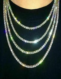 Iced Out Tennis Chain Real Zirconia Stones Silver Single Row Men Femmes 3 mm 4 mm 5 mm Diamants Collier Bijoux Gift For Theme Party5239702
