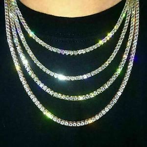 Iced Out Tennis Chain Real Zirconia Stones Silver Single Row Men Femmes 3 mm 4 mm 5 mm Diamonds Collier Bijoux Gift For Theme Party