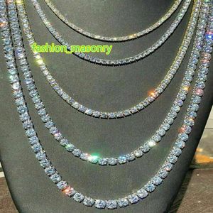 Chaîne de tennis glacée avec pierres de zircone véritables en argent à une rangée pour hommes et femmes, collier de diamants de 3 mm, 4 mm, 5 mm, bijoux cadeau pour soirée à thème T083283L