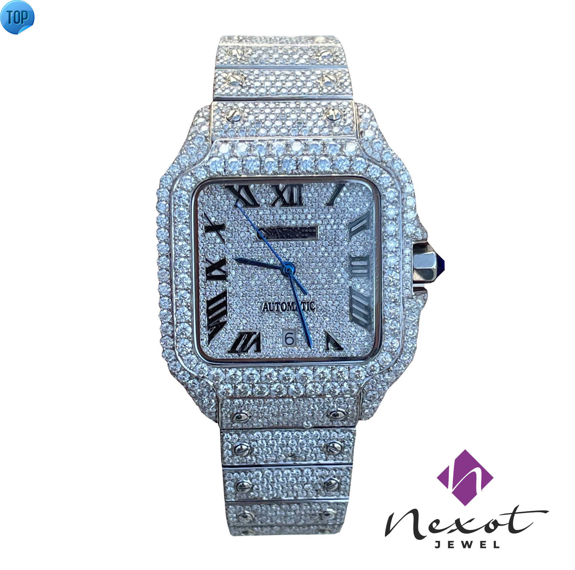 Pasado de probador helado VVS Moissanite Diamond de alta calidad Gold Silver Hip Hop Men Moissanite Diamond Wrist Reloj