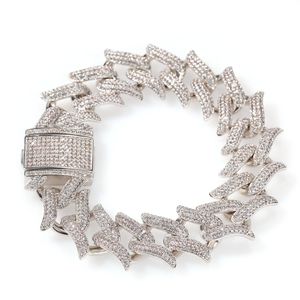 Iced Out Thorns Pulsera de cadena de eslabones cubanos para hombre Oro Plata Hip Hop Pulseras Joyería 20 mm 8 pulgadas