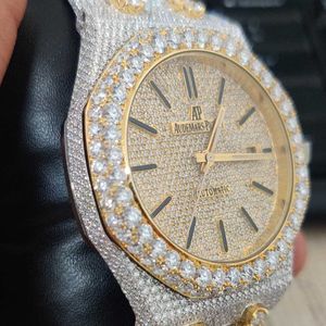 Iced Out Two Tone Moissanite bezaaid diamanten herenhorloge met automatisch uurwerk Hip Hop-horloges