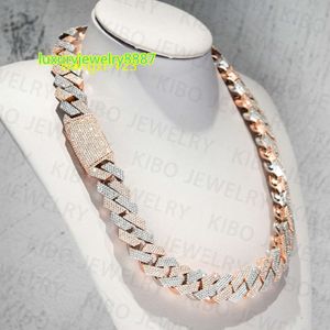 Collar de moissanita Vvs de dos tonos con hielo, plata esterlina, chapado en oro rosa, cadena de moissanita de eslabón cubano grande y enorme de 18 mm