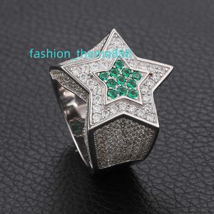 Anillo Iced Out Vermeil Moissanite Bling 925 Plata verde VVS diamantes anillos de cinco estrellas joyería de Hip Hop para Mujeres Hombres rapero