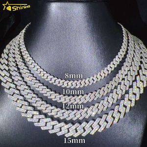 Iced Out Vvs 2 Rows Miami Gold Necklace Sterling Sier Diamond Moissanite Cuban Link Chain