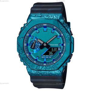 Iced Out Watch casioess horloge Digitaal Sport Quartz Herenhorloge Wereldtijd Afneembare montage LED Blue Oak Series