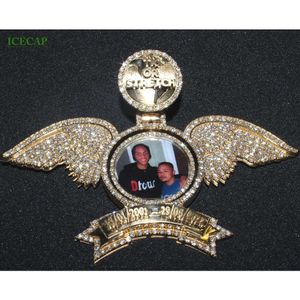 Pendentif ailes glacées Hip Hop, argent 925, collier Photo mémoire, bricolage créatif personnalisé Vvs Moissanite ailes d'ange