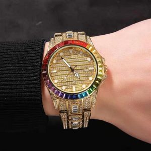 Iced out montre-bracelet pour hommes designer de luxe mens bling coloré diamant montre à quartz hip hop or argent rose bijoux en or watches275K