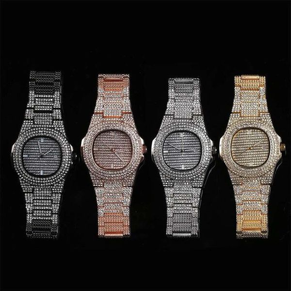 glacé montre-bracelet pour hommes designer de luxe mens bling diamant montre à quartz hip hop or argent rose or gunblack bijoux watches219w