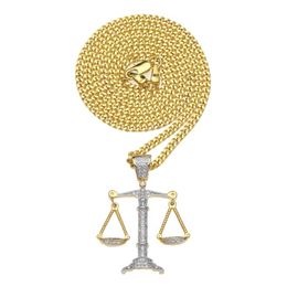 Charme Cubain Lien Chaîne Colliers Pendentifpour hommes femmes Glacé Zircon Balance Balance Balance Argent Or Cuivre Matériel Mens Hip hop Pendentif Avec