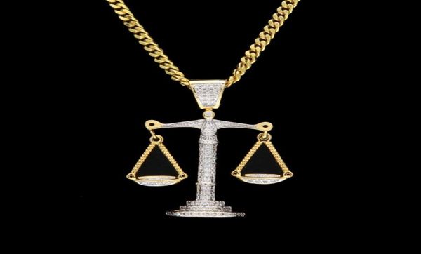 Iced Out Zircon Balance Balance Scale Pendent Silver Gold Copper Materif