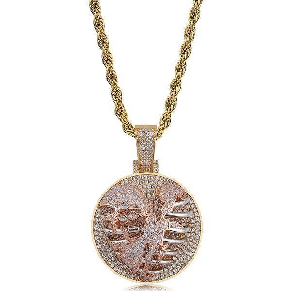 Iced Out Zircon Pendentif Coeur Brisé Plaqué Or Rose Micro Pavé Zircon Cubique Mens Hip Hop Bijoux Cadeau